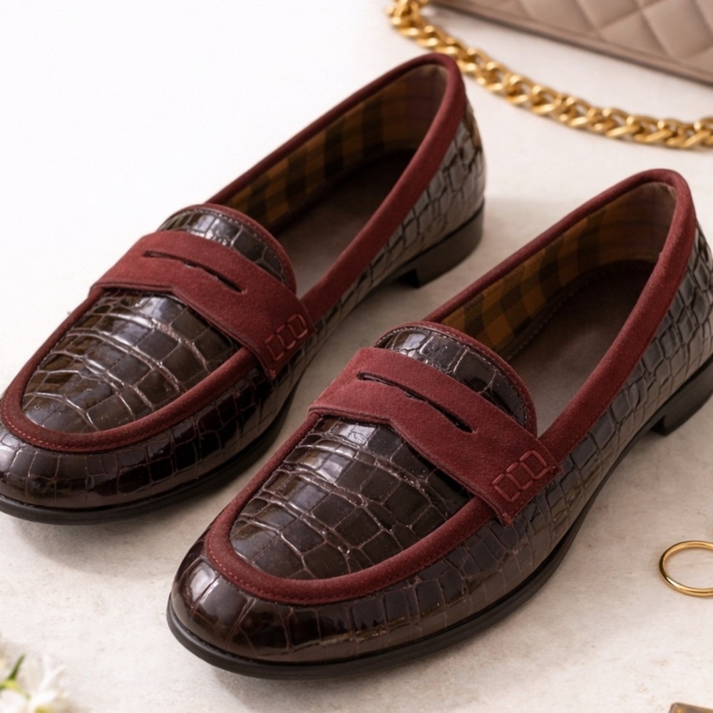 Aquatalia Croc Patent & Suede Penny Loafers Size 9